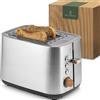 WALDWERK Tostapane di Design - in acciaio inox 304 e legno di quercia - per 2 fette - con supporto per panini - con camere di tostatura extra larghe e profonde - con cassetto raccogli-briciole