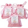 GEBETTER 24pz Sacchetti PortaConfetti Bomboniere Battesimo Bimba Bambina Nascita+24pz Etichette Orsetto Battesimo+1 Rotolo di Nastro Rosa Sacchettini Confetti Rosa Bimba