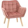 HOMCOM Poltroncina da Camera Design Scandinavo, Poltrona in Velluto e Legno, Color Rosa, per Soggiorno o Ufficio, 68.5x61x72.5cm