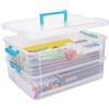 Creahaus Contenitori in plastica 2 strati con coperchio, scatole trasparenti multiuso da impilare e trasportare, contenitori portatili per l'artigianato e per lo stoccaggio (blu)