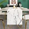 DakTou Runner da Tavolo Moderno in Lino, Runner Tavolo Marmo Bianco Struttura Grigia Rustico, per Eleganti da Pranzo Matrimoni Soggiorno Tavolino da Festa 33x183 cm