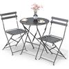 VOUNOT® Set da Giardino Pieghevole da 3 Pezzi, Set da Bistro Tavolo da Bistrot con 2 Sedie Balcone, Set di Mobili 3pz in Acciaio dal Design Moderno, Salvaspazio per Terrazza, Patio, Esterno, Grigio