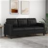 Gecheer Divano,per Soggiorno,con 3 Posti,in Similpelle,Nera,198x77x80 cm,Divano in Ecopelle Moderno,Divano Moderno,Divano in Pelle Artificiale,Divano 3 Posti Moderno