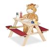 Relaxdays Tavolino da Bambini con Panche per Esterno, Tavolo da Picnic Giardino, HLP: 50x89x79 cm, Legno, Marrone Rosso, Gommapiuma, Cotone