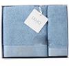 Russo Tessuti Set Bagno Teli Spugna 100% Cotone 1+1 Viso Ospite Liu Jo LiuJo Lurex Logo Ricamo-Celeste