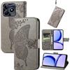 JIUNINE Cover per Realme C53 / Realme C51 / Realme Note 50, Custodia Interno TPU Antiurto Portafoglio con Disegni di Farfalla [Carta Fessura] [Supporto Stand] Cover Libro in PU Pelle, Grigio