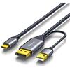 WJESOG Displayport a USB C Cavo da 6.6ft 4K@60Hz con Alimentazione USB, DP Maschio a tipo C Maschio da Supporto Convertitore Touch con Nreal Air VR, MacBook Pro/Air 2020/2018, iPad Pro/Air, XPS