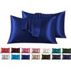 FARFALLAROSSA Set di 2 Federe in Raso 50 x 80 cm Blu Scuro, Federa Cuscino Letto Morbida e Setosa al Tatto, Chiusura a Busta, Antiacaro e Ipoallergico, Protezione Capelli e Pelle & Antirughe