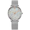 Alienwork Orologio Donna Argento Cinturino in Maglia Metallo Bianco Strass Brillanti Elegante