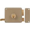 Amig - Serratura a Soprapponere Destra con leva di Chiusura, Linguetta e Maniglia per Porte in Legno Mod. 78 | 100 x 85 mm | Chiavistello con Cilindro Rotondo a Dente di Sega | Acciaio Beige