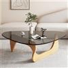 PRITIY Tavolino da tè ovale in vetro per ufficio, tavolino moderno, tavolino da salotto Tavolino Basso in Vetro e Acciaio Tavolino Soggiorno Wood + Gray 91 × 65 ×40cm
