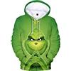 Kobilee Felpa Natale Grinch Uomo Ugly Christmas Sweater con Cappuccio Maglioni Natalizi Verde Invernale Felpa Grinch Cotone Taglie Forti Maglione Grinch Stampa 3D Divertenti Felpa Natale Hoodie