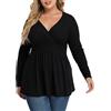 TIANZHU Top taglie forti da donna Wrap Baby Doll camicia a maniche lunghe tunica top elegante camicetta con scollo a V, Viola, XXL