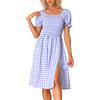 Allegra K Donna Abito Smock per Abiti Scozzesi Casual A Maniche Corte con Collo Quadrato A Quadretti Viola S