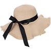 HKSCKJ TCNGKIJIUK,Cappello di paglia estivo da donna, a tesa grande, anti-UV, con fiocco, morbido, pieghevole, regolabile, elegante, per la spiaggia, per le vacanze, beige., Taglia unica