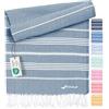 Fit-Flip Telo hammam - asciugamano mare cotone antisabbia XXL - asciugatura rapida - teli sauna fouta, asciugamani spiaggia ideale come sarong e per doccia - Opale Blu - 100x200cm Sultan