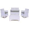 Galileo Salotto da Giardino Set da Esterno 4 Pezzi Estè Effetto Rattan con 2 Sedie 1 Divanetto 1 Tavolino colore Bianco / Grigio - 5911051