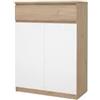 Scarpiera naia in truciolare melaminico colore rovere e bianco con due ante e un cassetto, 80,4x40x111,3 cm.