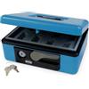 Amig - Cassaforte | Cassetta di sicurezza per denaro, banconote e monete | Con vassoio portamonete | Apertura con Maniglia Automatica e Chiave | Colore Blu | Acciaio | 165 x 125 x 80 mm