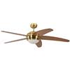 Pepeo Melton Ventilatore da Soffitto 13422010132_v1 con Telecomando Incluso, Rivestimento di Color Ottone, Pale Miele-Acero, 132 cm, alogena