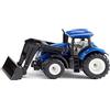 Siku 1396, Trattore New Holland con caricatore frontale mobile, Metallo,Plastica, Blu,Nero, Gancio di traino