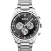 BOSS Orologio Cronografo di Quarzo Uomo 44mm, Collezione PIONEER, Quadrante Nero, Bracciale in Acciaio Inox Argento, Funzione Data, 3 Sub-Quadranti, Impermeabile Fino a 5ATM - 1513712