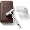 Störtebekker Shaving Accessories Störtebekker® Rasoio di Sicurezza in astuccio in pelle fatto a mano [con 10 lamette Störtebekker] Set di rasatura effetto vintage - Rasoio a umido di prima qualità - rasoio barba uomo (Argento - Café)