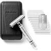 Störtebekker Shaving Accessories Störtebekker® Rasoio di Sicurezza in astuccio in pelle fatto a mano [con 10 lamette Störtebekker] Set di rasatura effetto vintage - Rasoio a umido di prima qualità - rasoio barba uomo (Argento - Nero)