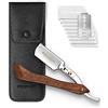 Störtebekker Shaving Accessories Störtebekker Rasoio con manico in legno, in custodia in pelle fatta a mano, con pennello & 10 lame - Set di coltelli da barba - rasoi a umido di qualità premium - rasoio a mano libera (Legno - Nero)