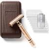 Störtebekker Shaving Accessories Störtebekker® Rasoio di Sicurezza in astuccio in pelle fatto a mano [con 10 lamette Störtebekker] Set di rasatura effetto vintage - Rasoio a umido di prima qualità - rasoio barba uomo (Rosa Oro-Café)