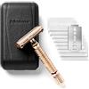 Störtebekker Shaving Accessories Störtebekker® Rasoio di Sicurezza in astuccio in pelle fatto a mano [con 10 lamette Störtebekker] Set di rasatura effetto vintage - Rasoio a umido di prima qualità - rasoio barba uomo (Rosa Oro-Nero)