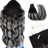 TESS Extension Biadesivo Capelli Veri Adesive #Nero/Nero/Grigio, 10 Fasce Biadesive Tape in Remy Human Hair Naturali senza Clip 20g 35cm