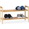 relaxdays Scarpiera, Mobiletto Impilabile Porta Scarpe con 2 Livelli, Legno di Noce, Fino a 6 Paia, 41x69x27 cm,Naturale