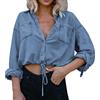 Generic Camicia da donna oversize: camicia in jeans, a maniche lunghe, sciancrata, in jeans, a maniche lunghe, in denim, camicetta a maniche lunghe, camicetta di jeans, Azzurro, L