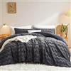 Lanqinglv Biancheria da letto in peluche, 135 x 200 cm, grigio scuro, in pelliccia sintetica, morbida, calda, in flanella, con motivo a onde, copripiumino con chiusura lampo e 1 federa 80 x 80 cm