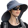 SEAUR Donna Cappello Estivo Anti-UV 50+ a Tesa Larga Cappello da Pescatore Traspirante Protezione Collo Cappello da Sole per Trekking Safari Escursionismo Grigio Scuro