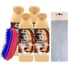 FEI FAN Shampoo Hair Food, Per Capelli Secchi e Ricci, Deterge, Nutre, Anti-Crespo, Rigenera Ricci, Burro Di Cacao 350ml (4 Unità) + Fascia Per Capelli (Colori Assortiti) + Spazzola SciogliNodi