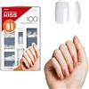 KISS 100ps Box 100 Unghie Bianche - Kit Completo Unghie Finte con Colla effetto Ricostruzione Gel - Lunghezza Corta e forma leggermente squadrata