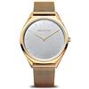 BERING 17039-334 Orologio unisex al quarzo, orologio da polso con cassa in acciaio inossidabile color oro da 39 mm e quadrante color argento, cinturino in maglia milanese, vetro zaffiro, 3 ATM