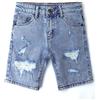 KIDSCOOL SPACE Pantaloncini di Jeans per Bambini Piccoli e Grandi, Cintura Elastica all'Interno di Jeans con Fori Strappati Abbigliamento Estivo, Azzurro, 18