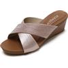 Vorgelen Sandali con Zeppa Donna Estivi Punta Aperta Pantofole Eleganti Cross Strap Ciabatte Casual Tacco Alto Sandalo Champagne 42 EU = 43 CN