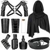 PLULON 9 Pezzi Costume Cavaliere Medievale Uomo Scialle Rinascimentale con Accessori Medievali Cintura in Pelle PU Goffrata Bracciali Marsupio Spada Rana Spalla Armatura Vestito Halloween