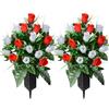SIFOEL 2 pezzi fiori artificiali del cimitero con il vaso, fiori artificiali della tomba della rosa per la decorazione della lapide del cimitero (Red&White-24T)