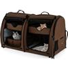 GYMAX Trasportino a Doppio Scomparto per Gatti e Cani di Taglie, Cuccia 2-in-1 Con Amache Rimovibili, Lettiera, Trasportino Portatile Con Borsa (Marrone)