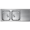 EVHOC Lavello Cucina Sopratop AURA L, 2 Vasche a Sinistra con Gocciolatoio, Lavandino in Acciaio Inox con Finitura Satinata, Piletta Inclusa, Made in Italy, 116x50 cm