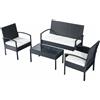 VivaGarden Set Mobili Rattan Esterno Tavolino + 2 Poltrone e Divano Nero 8630D4