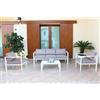 VivaGarden Set Salotto Giardino Divano Tavolino Poltrone Luton Alluminio Bianco