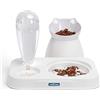 Nobleza Ciotole per Gatti Rialzate, Set 2 in 1 con Dispensatore Automatico Acqua e Feeder Lento, Inclinazione 15° per Digestione e Postura, Bianco