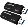 Gigastone Chiavetta USB 64 GB Set da 2, Z30 USB 3.2 Gen 1 Professional Serie, Senza cappuccio con design retrattile, compatibile con interfaccia USB 2.0 / USB 3.0 / USB 3.1