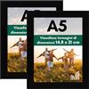 Americanflat Cornice A5 Nera - Cornice da Parete e da Tavolo in Legno MDF e Vetro Resistente agli Urti a Finitura Lucida - da Appendere in Verticale o Orizzontale - Confezione da 2